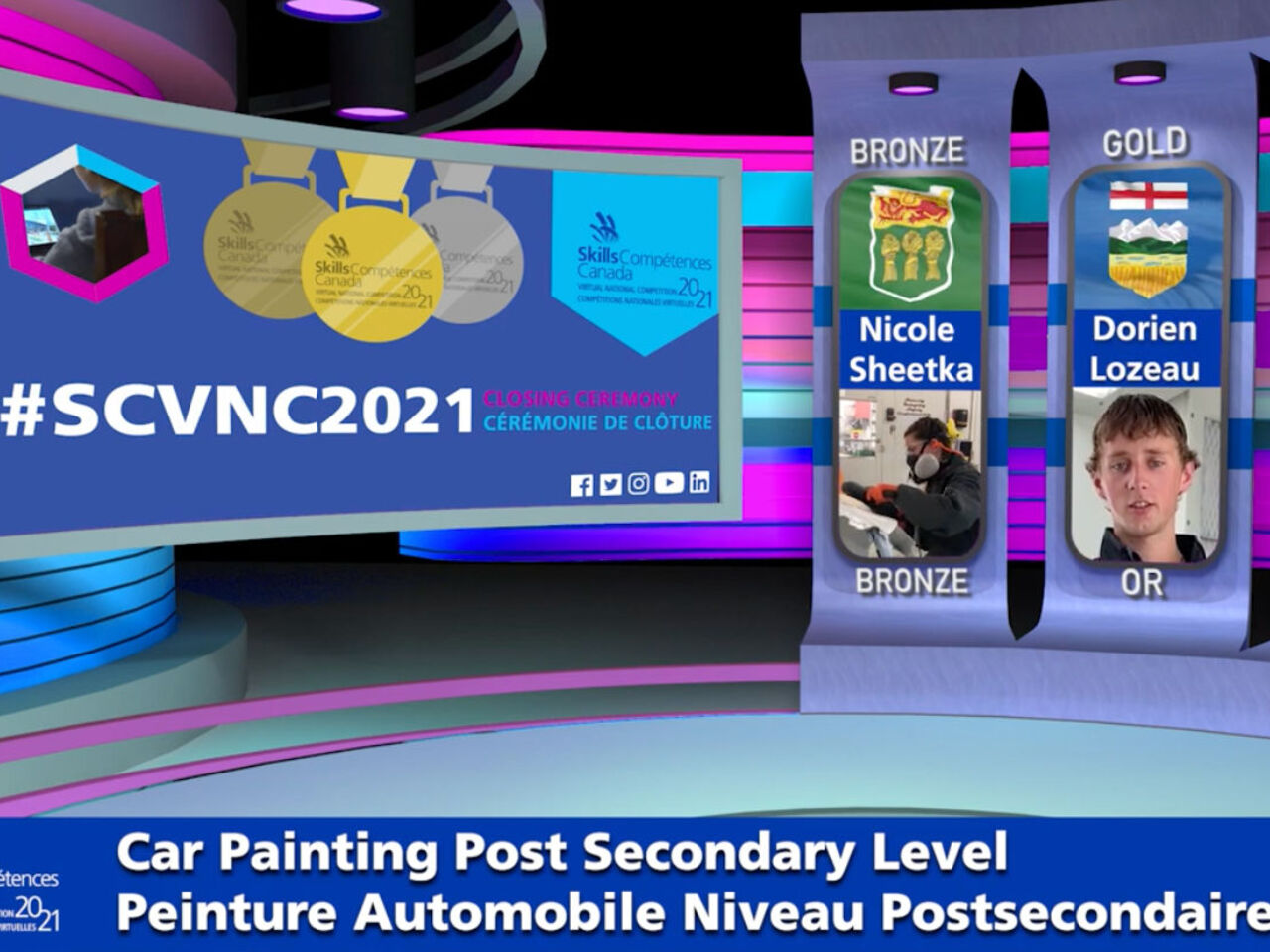 A screenshot of the closing medal ceremony at Skills Canada Virtual National Competition (SCVNC) in June 2021.
